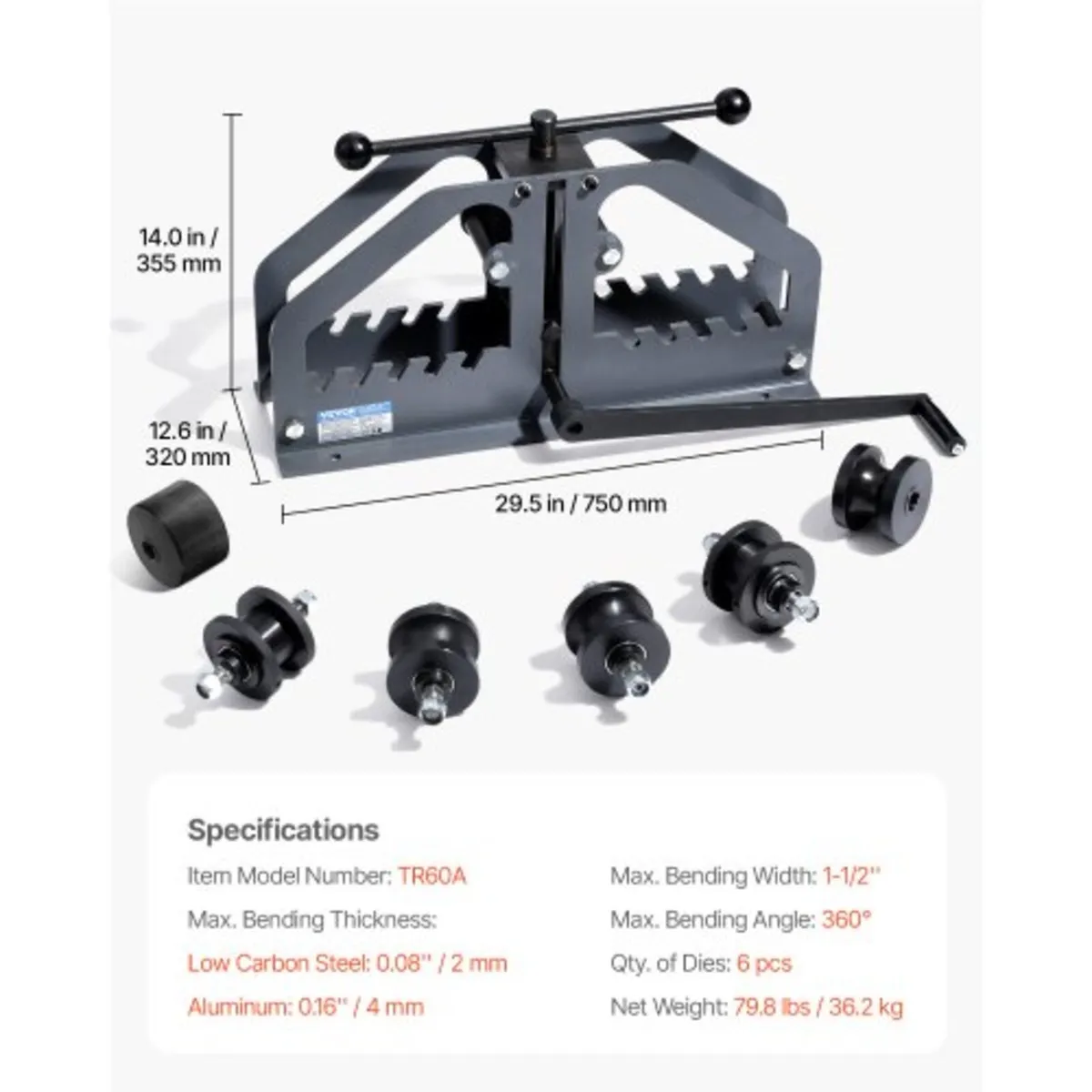 Tube Roller Bender, Max 1-1/2" Manual Tube Pipe Ro - Image 1