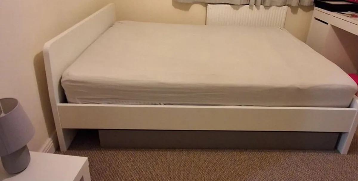 LAST CHANCE - IKEA White Double Bed Frame with Slatted Base - Image 3