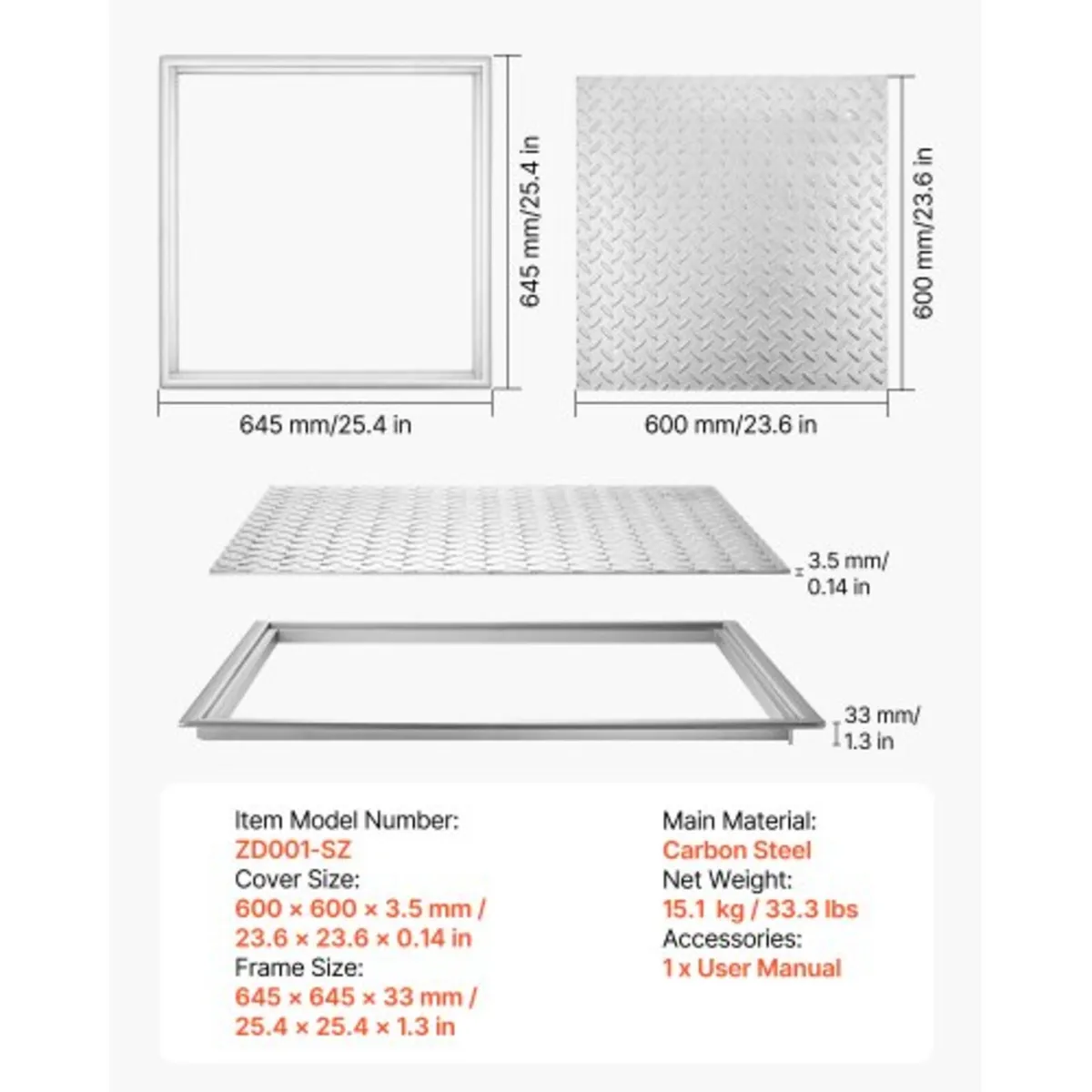 Manhole Cover with Frame, 600 x 600mm Square Septi - Image 2