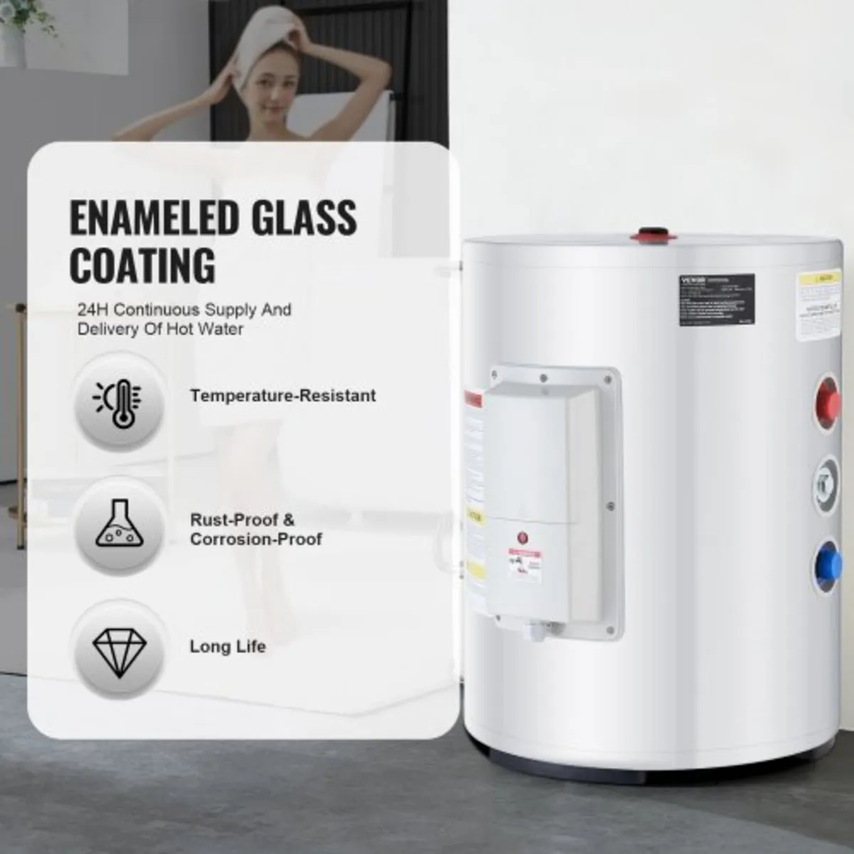 Electric Water Heater, 10 Gallon Tank Instant Hot - Image 3