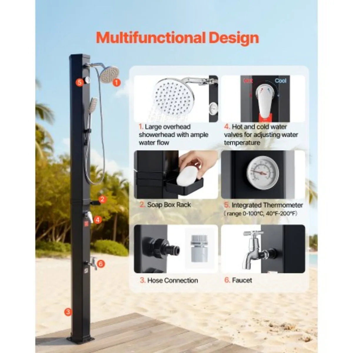 40L Solar Heated Shower, 205cm Showerhead Height O - Image 2