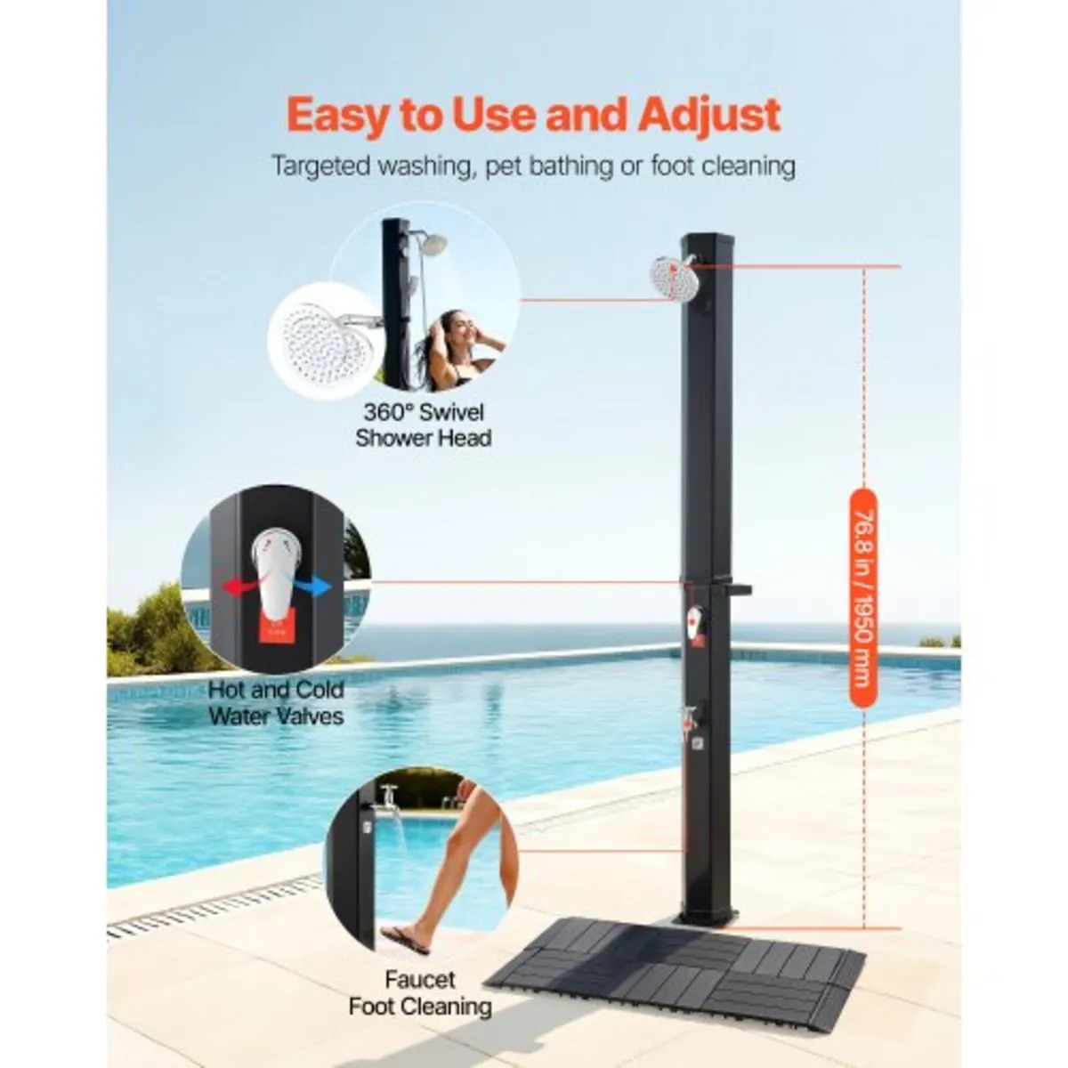 35L Solar Heated Shower, 195cm Showerhead Height O - Image 4