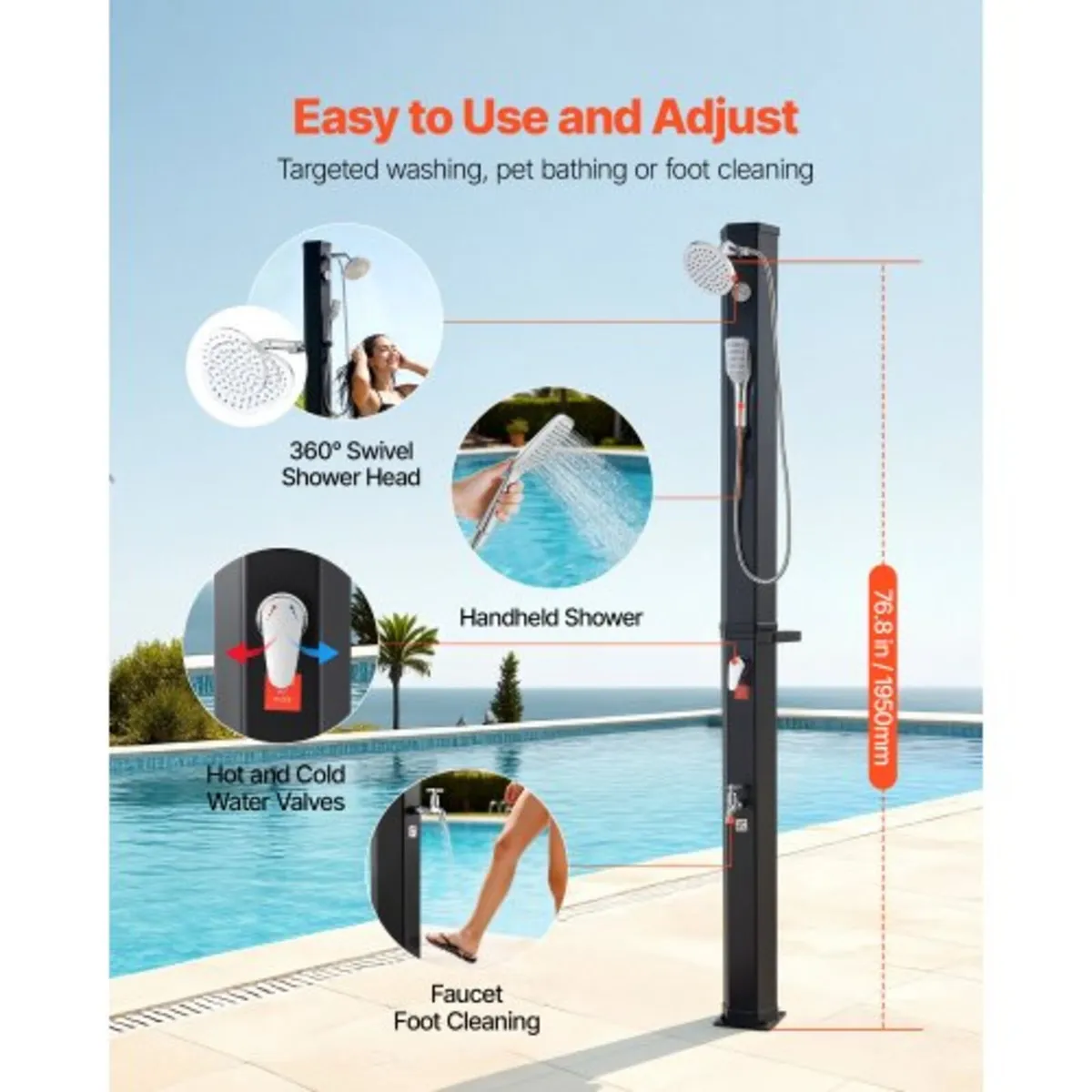 40L Solar Heated Shower, 205cm Showerhead Height O - Image 4