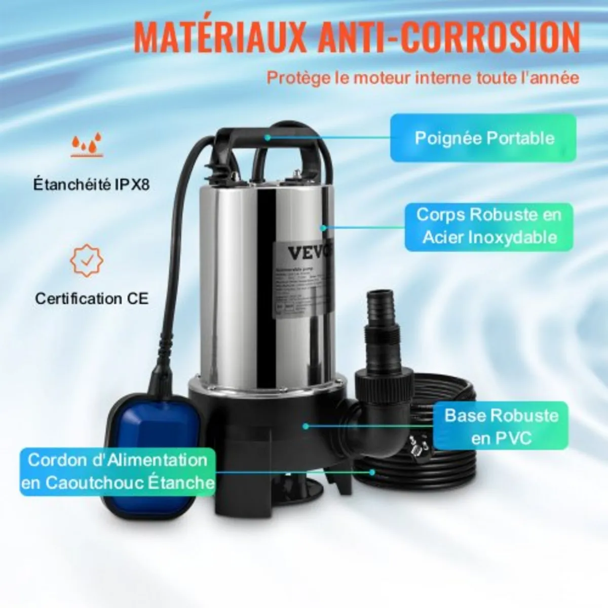Submersible Water Pump, 1100W 20000L/H, with 10 m - Image 4