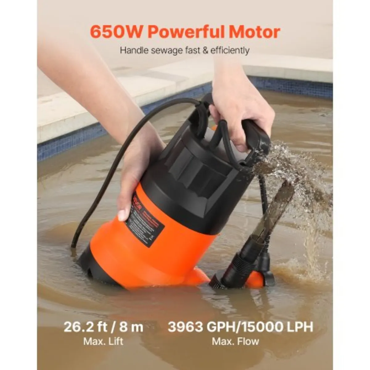 650W Submersible Sump Pump, 15000 L/H, PP-GF20 Sub - Image 3