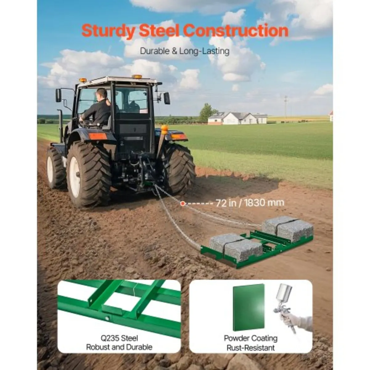 Drag Harrow, 4 ft Heavy Duty Tow Behind Drag Harro - Image 3