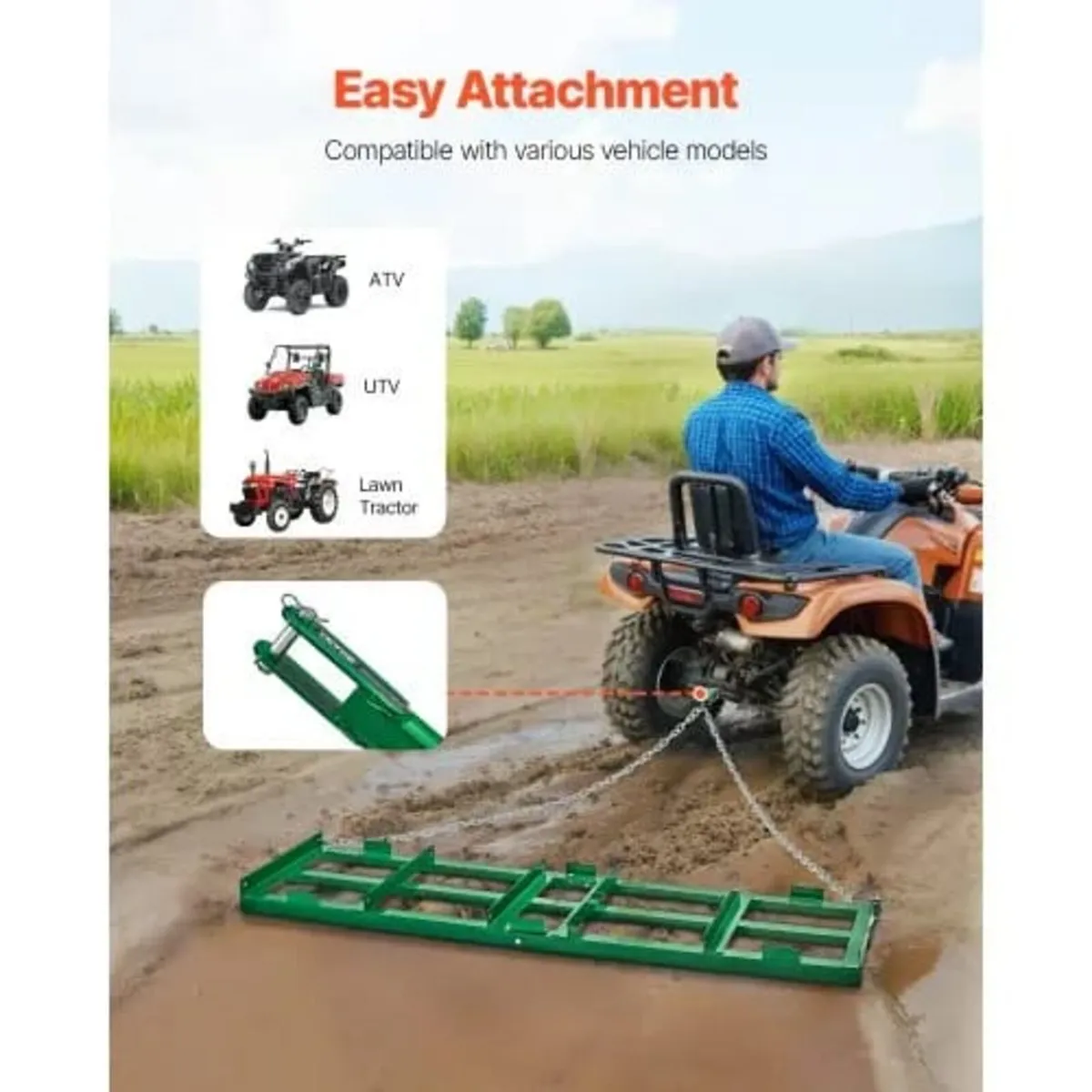Drag Harrow, 6 ft Heavy Duty Tow Behind Drag Harro - Image 4