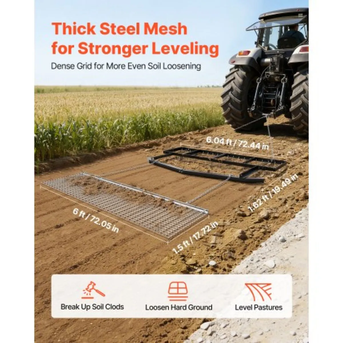 Drag Harrow, 6 ft Tow-Behind Driveway Grader with - Image 3