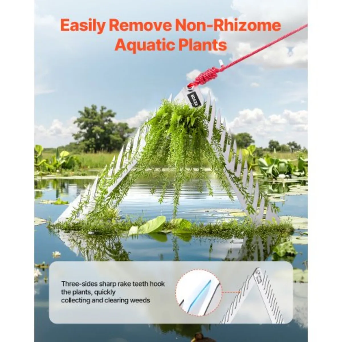 24in Aquatic Weed Rake, 3-Sided Lake Weed Rake wit - Image 3