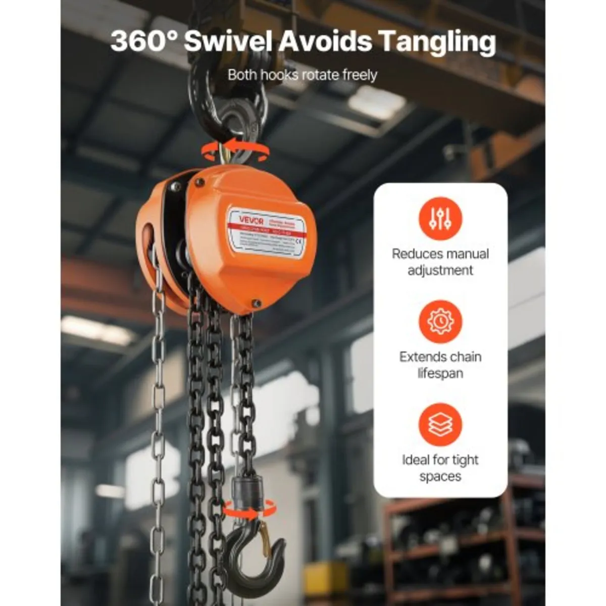 Hand Chain Hoist, 1 Ton Capacity, Manual Chain Blo - Image 2