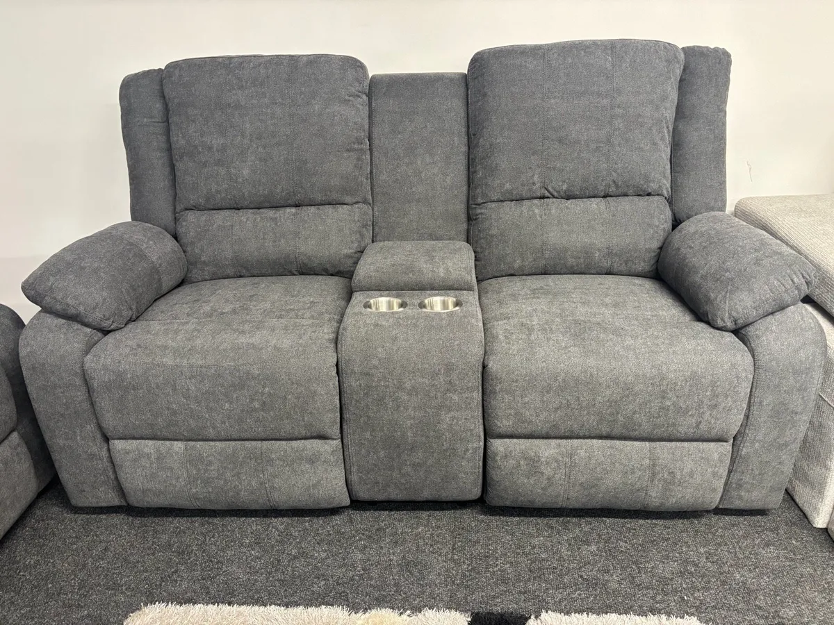 New 3+2 Grey Fabric Recliner Sofas - Image 3