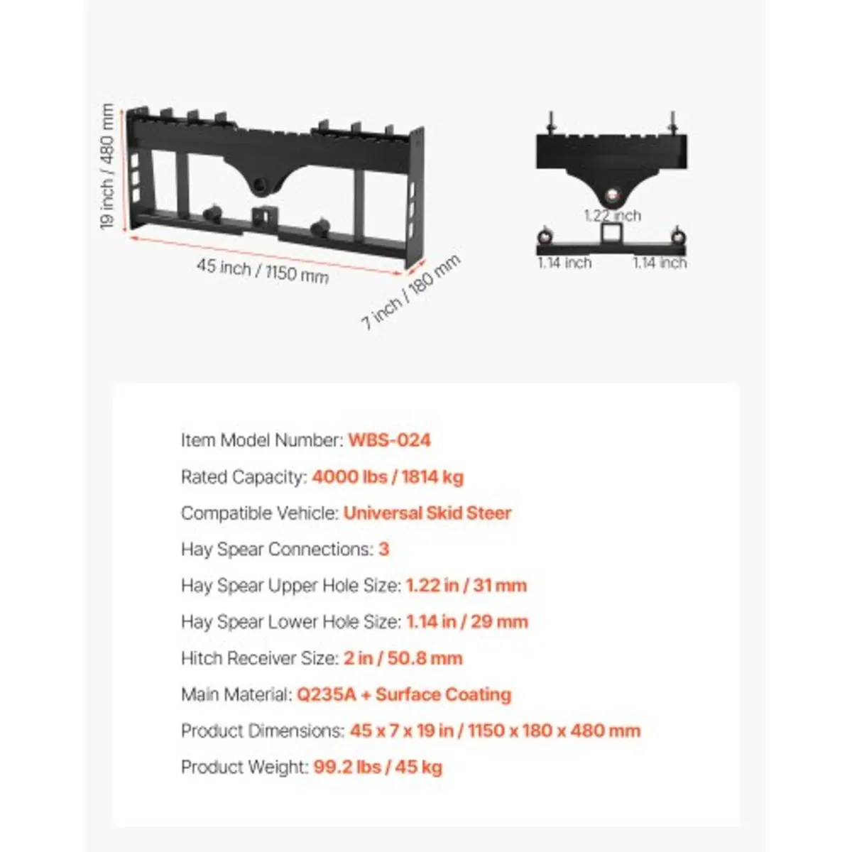 Skid Steer Pallet Frame, 1814 kg Rated Load Capaci - Image 2