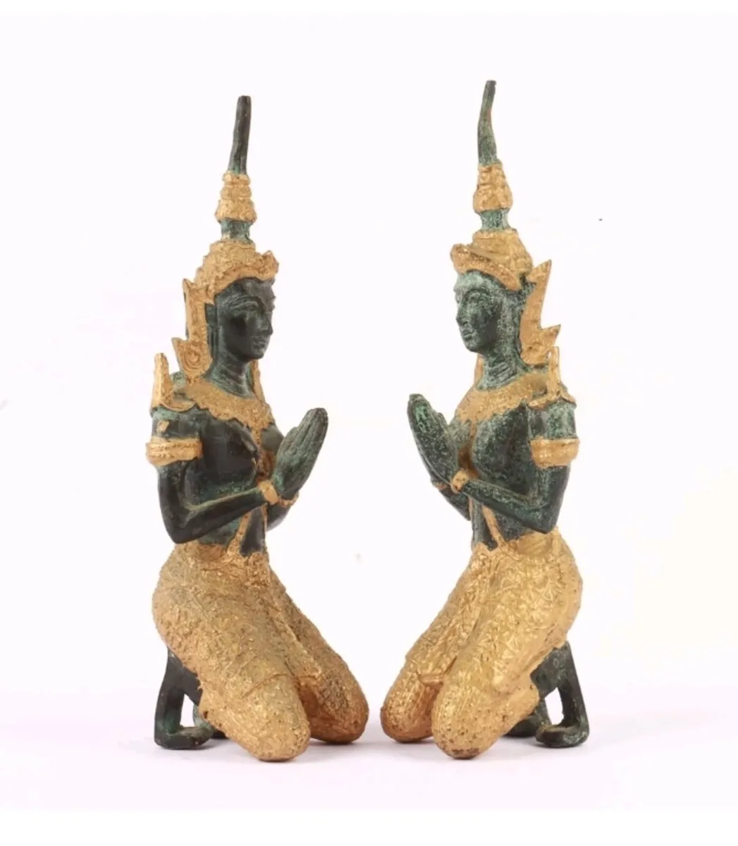 2 Vintage Thai Bronze Angel Teppanom Guardian - Image 3