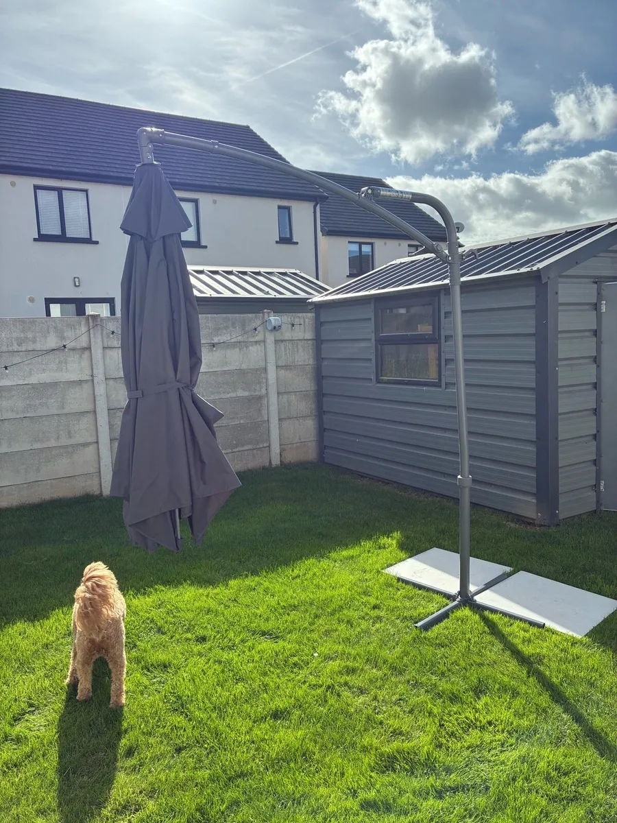 Grey Cantilever Garden Parasol with Cross Base - Image 3