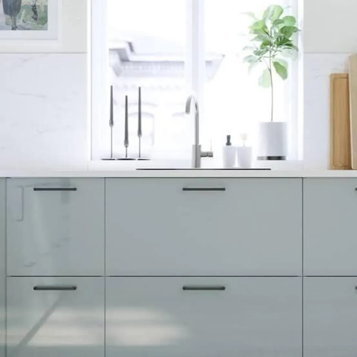 IKEA KALLARP high-gloss light grey-blue / grey-turquoise METOD kitchen doors and drawer fronts discontinued/new stock - Image 1