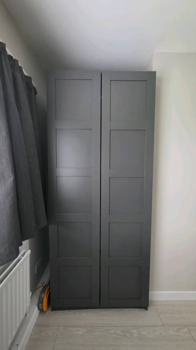 2x IKEA PAX Wardrobe (Dark Grey) with Drawers & Ra - Image 2