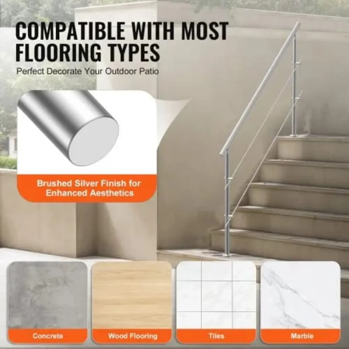 180.1 cm Handrails for Outdoor Steps 2 Crossbars S - Image 4