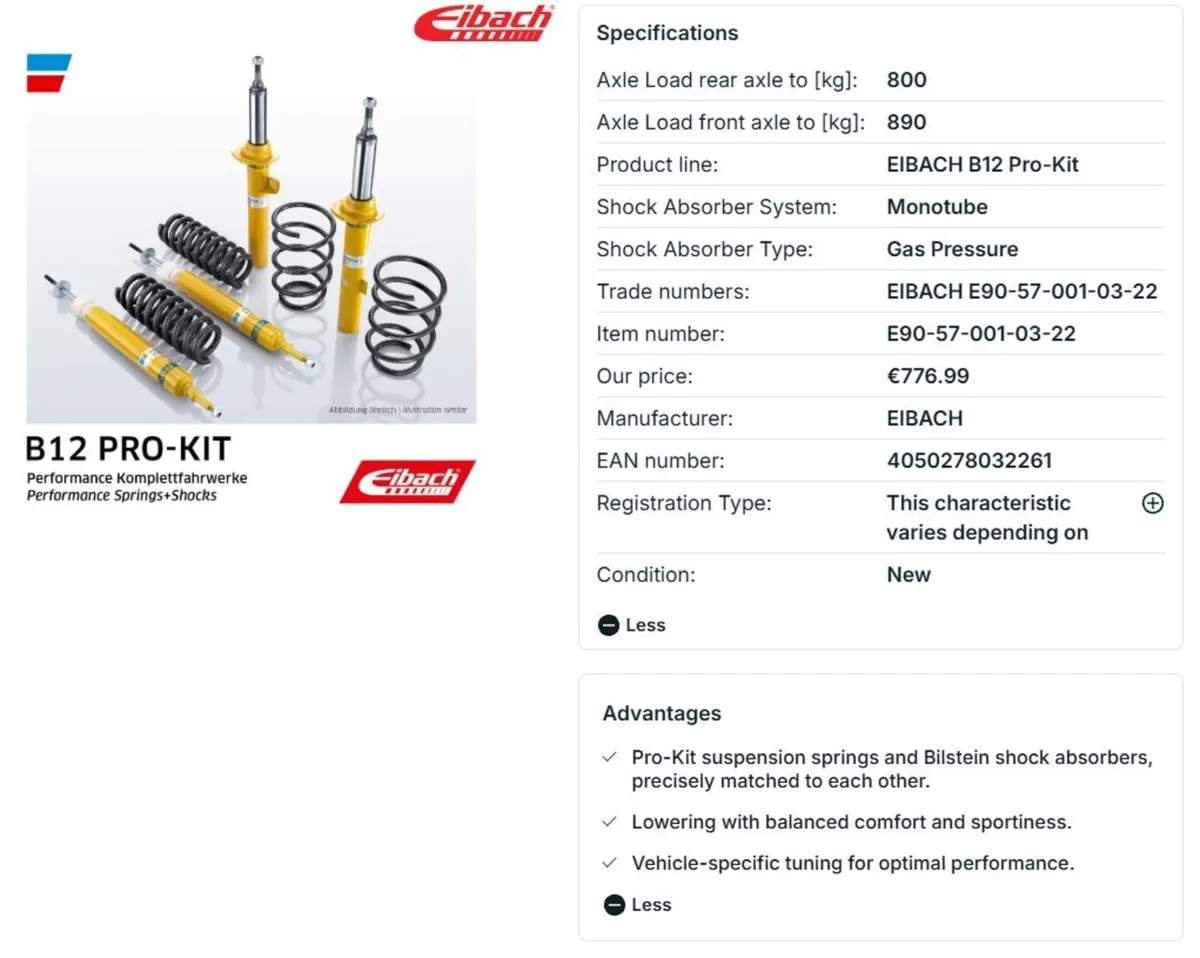 Mini Cooper S R53 Eibach Suspension Kit - Image 1