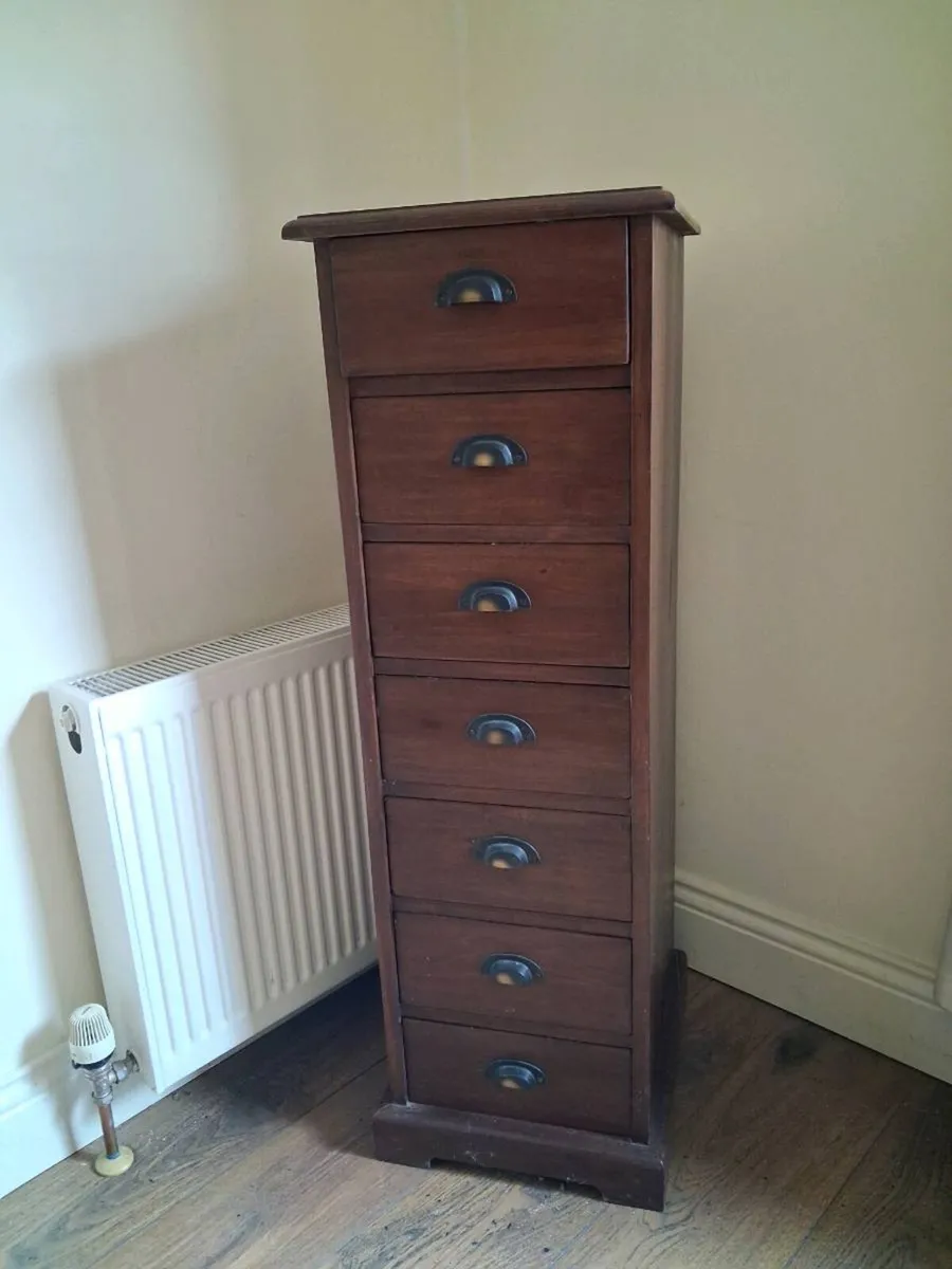 Tall dark solid wood drawer unit - Image 1