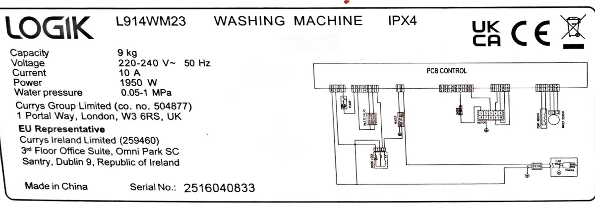 LOGIK 9kg Washing Machine - Excellent Condition - Image 2