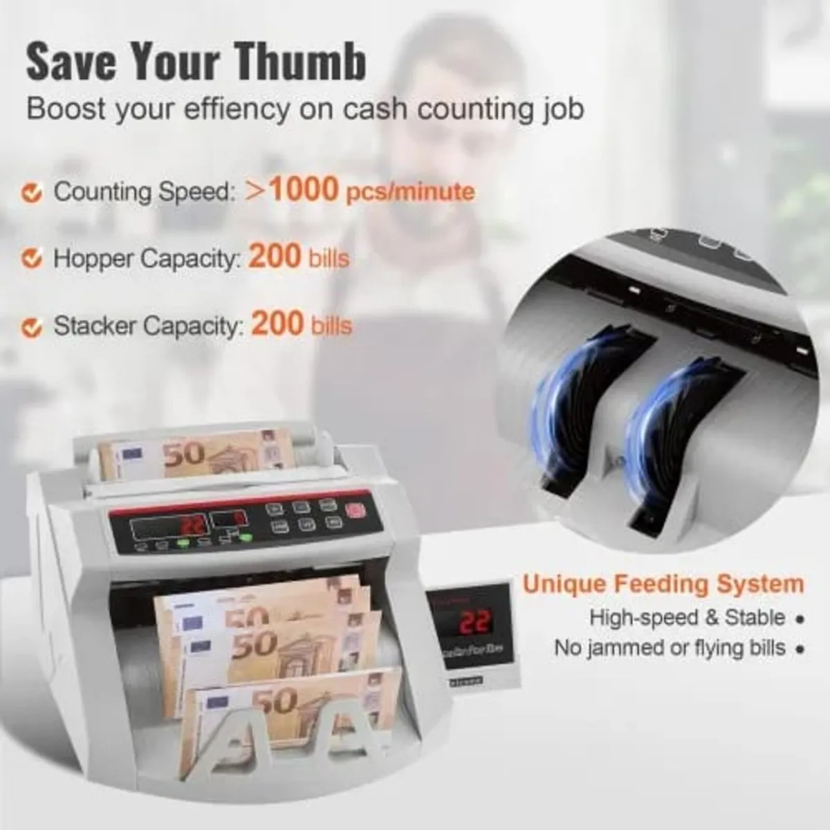 Banknotes Counter With LED Display, Professional N - Image 3