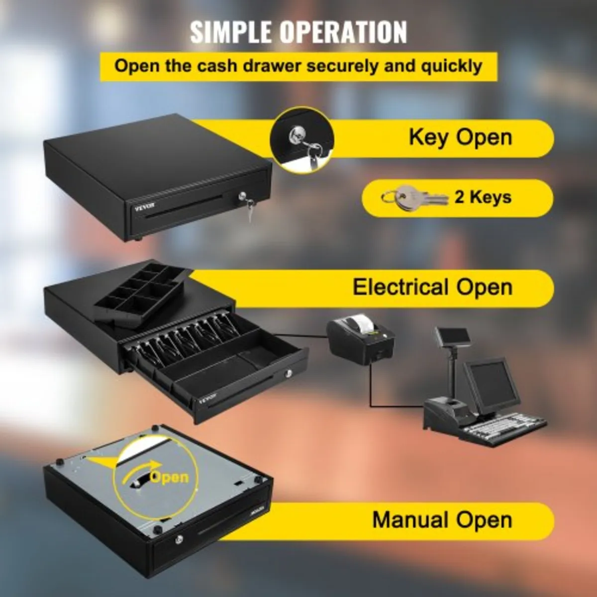 Cash Register Drawer, 40.6 cm 12 V, for POS System - Image 2