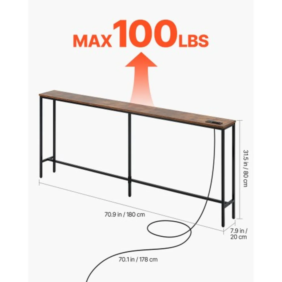 Narrow Console Sofa Table, 70.9” Behind Couch Tabl - Image 3