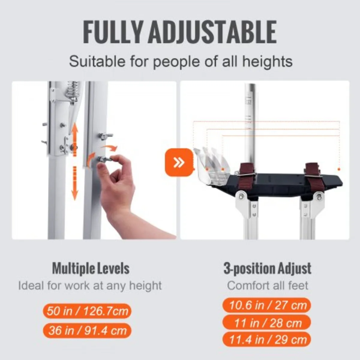 Drywall Stilts, 91.4 cm-127 cm Adjustable Aluminum - Image 4
