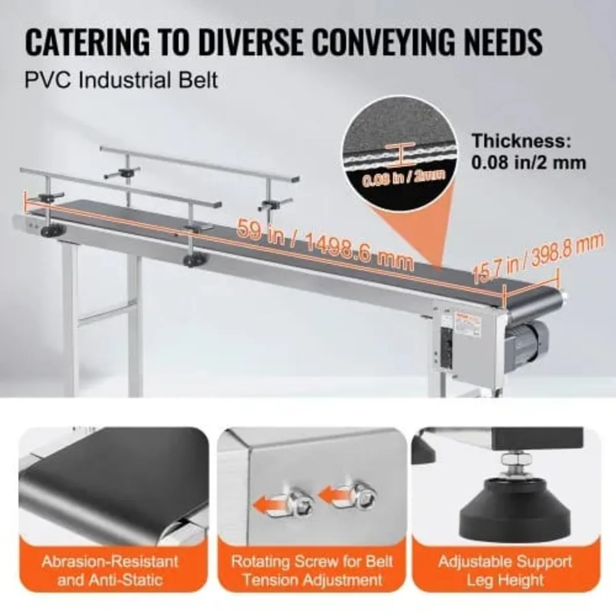 Belt Conveyor, 59 x 15.7 inch Conveyor Table, Heav - Image 3