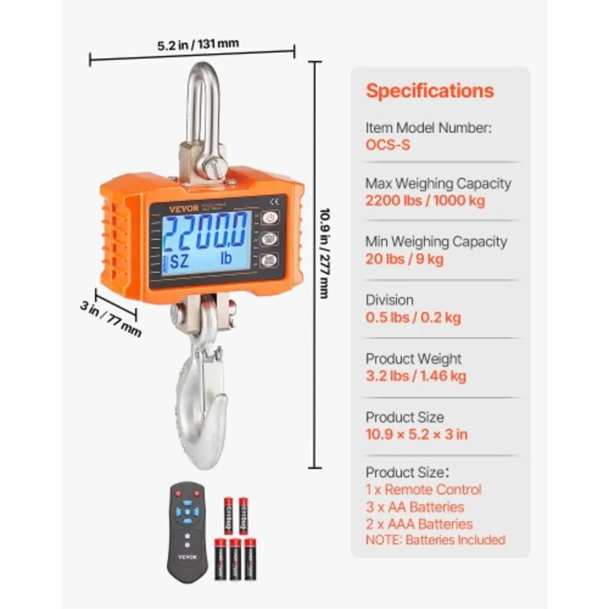 Digital Crane Scale, 2200 lbs/1000 kg, Industrial - Image 3