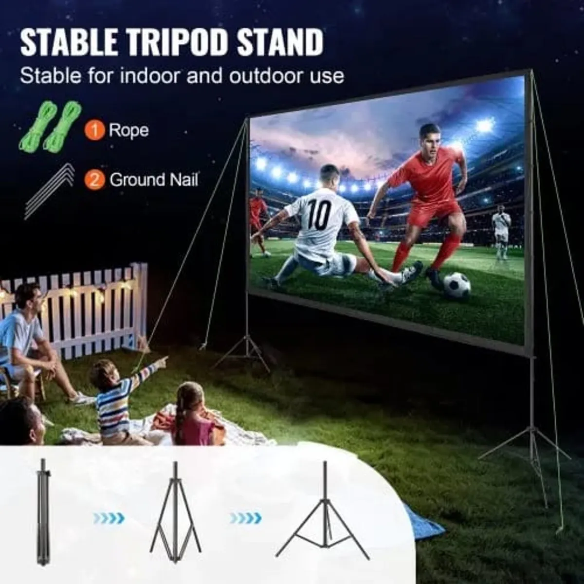 Projector Screen with Stand, 150 inch 16:9 4K 1080 - Image 2