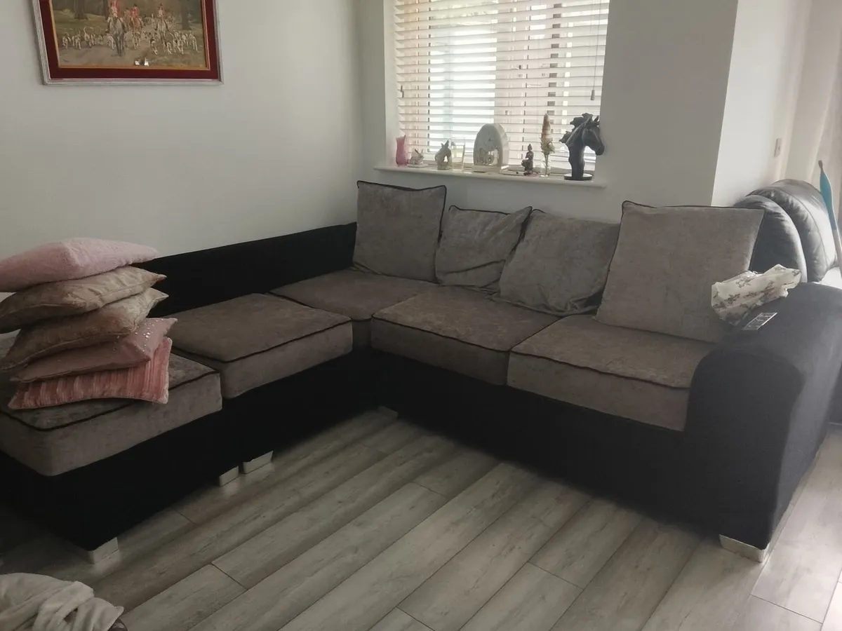Large Black and grey /silver corner couch - Image 2