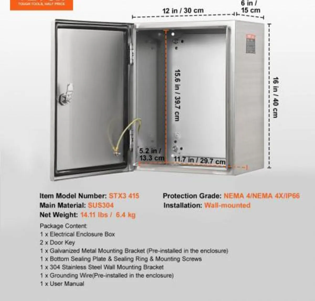Steel Electrical Box, 40.6 x 30.5 x 15.2 cm, 304 S - Image 2