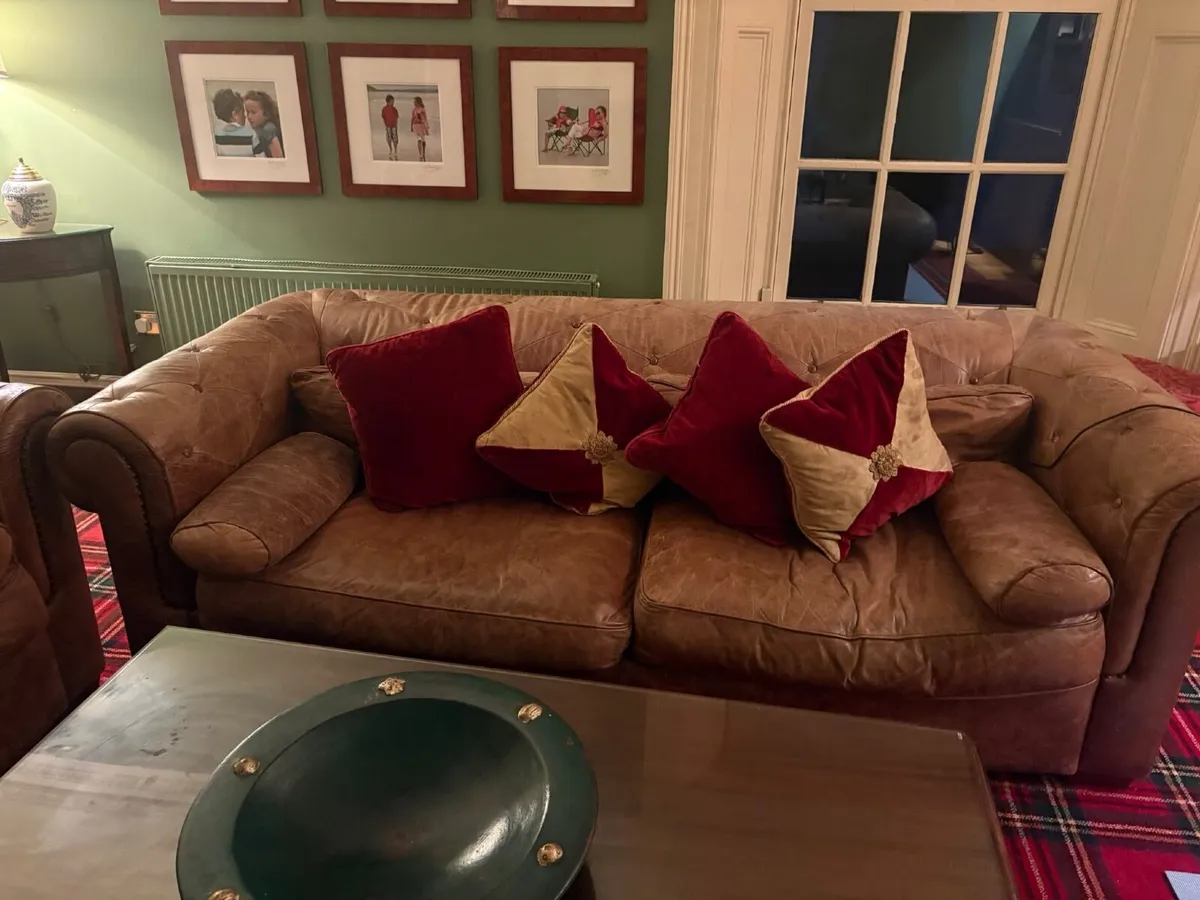 Chesterfield Brown leather Couch set - Image 2