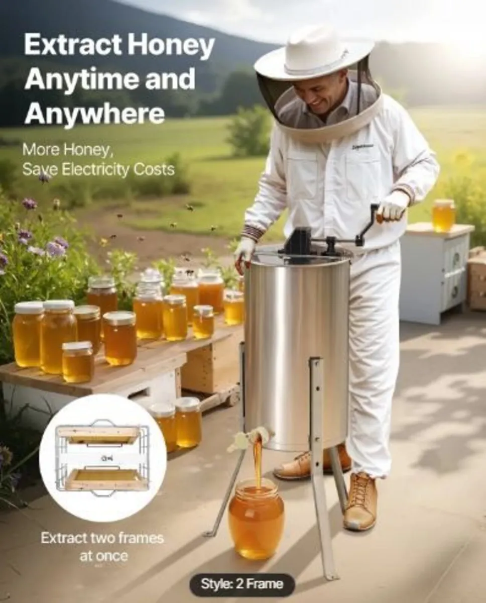 Honey Extractor, 2 Frame Manual Honey Spinner - Image 1