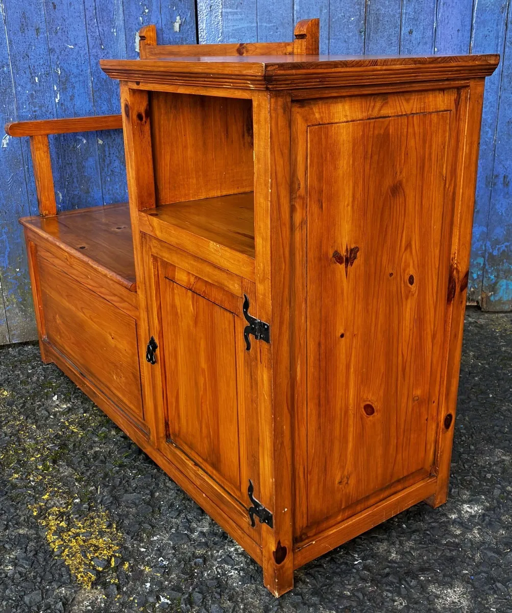 Vintage Pine Hall Storage Bench - Image 2