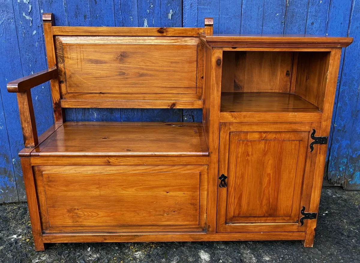 Vintage Pine Hall Storage Bench - Image 1