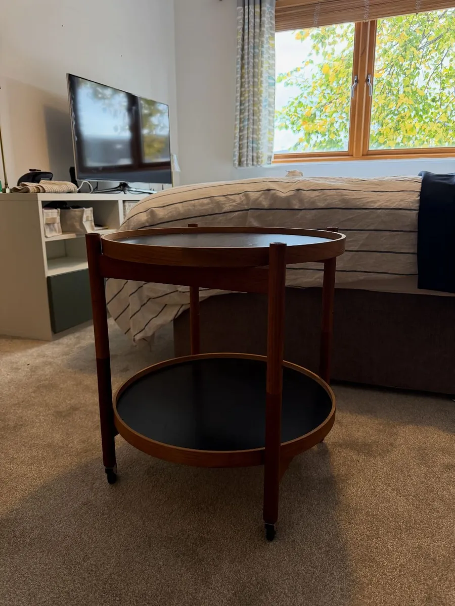 Round Two-Tier Wooden Drinks Trolley - Image 1