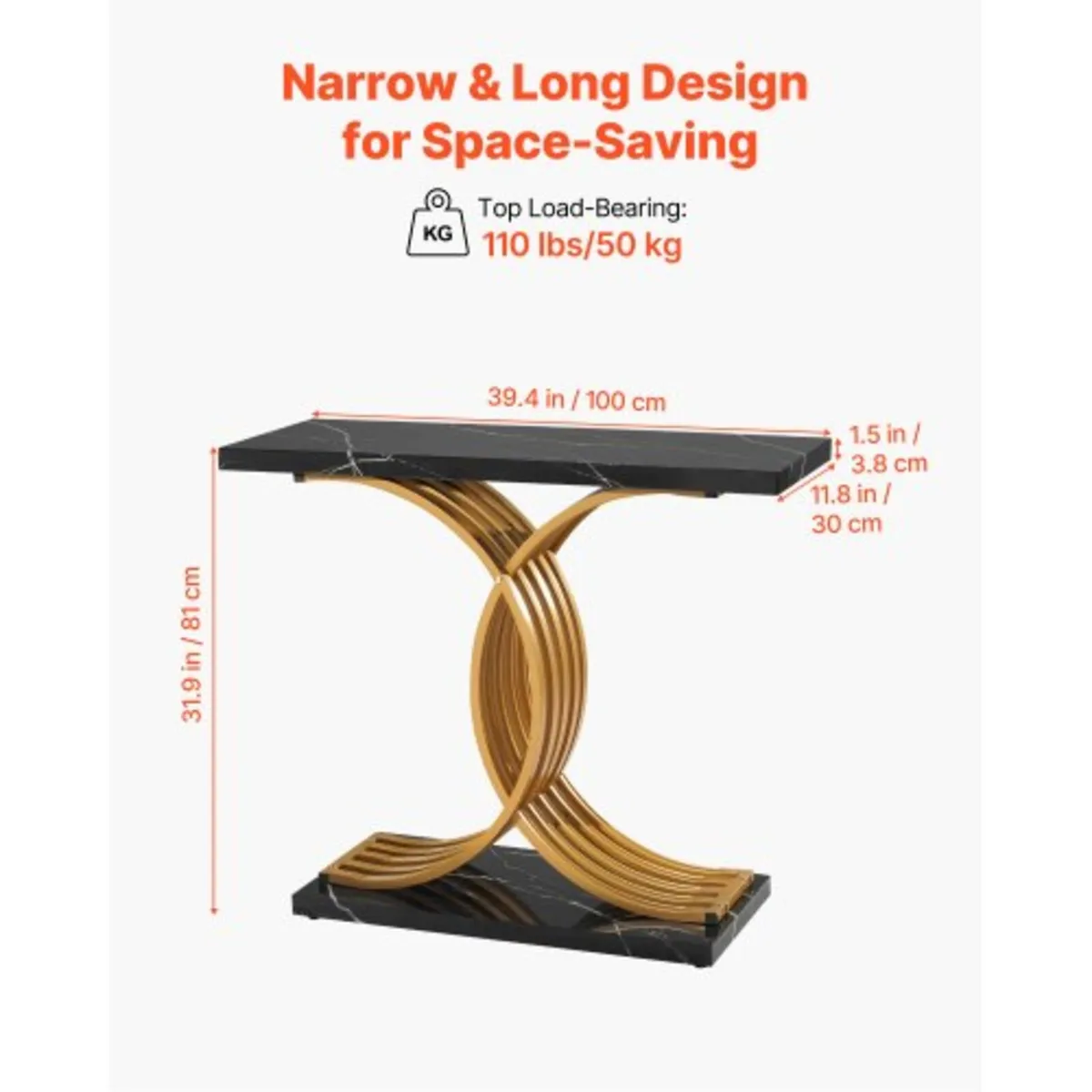 100 cm Gold Console Table, Modern Desk Behind the - Image 2