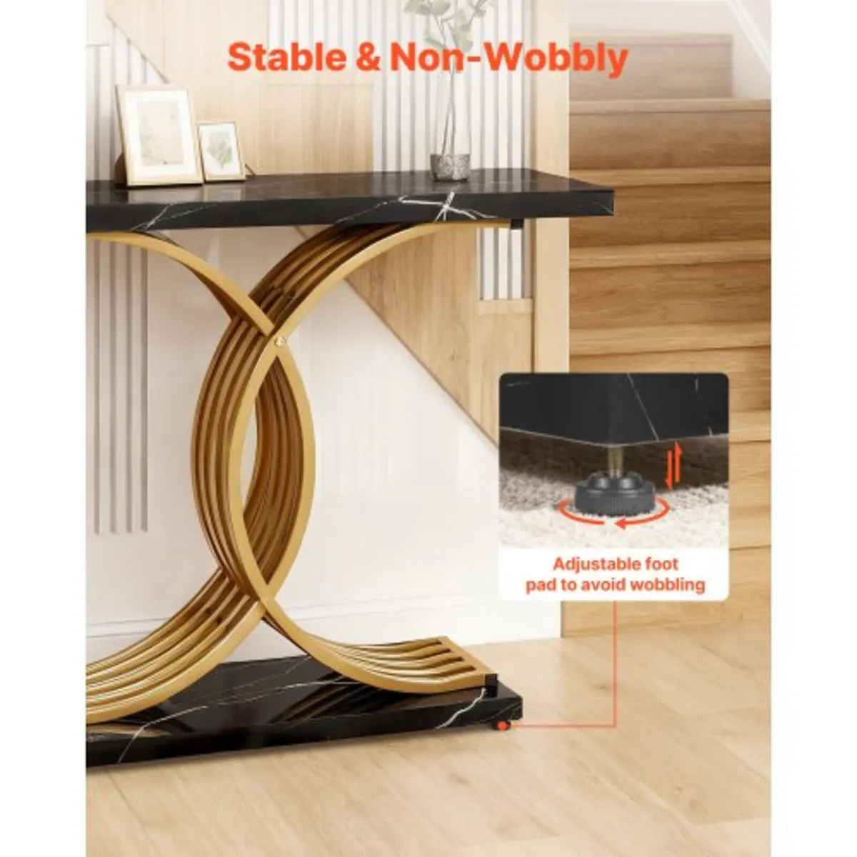 100 cm Gold Console Table, Modern Desk Behind the - Image 4