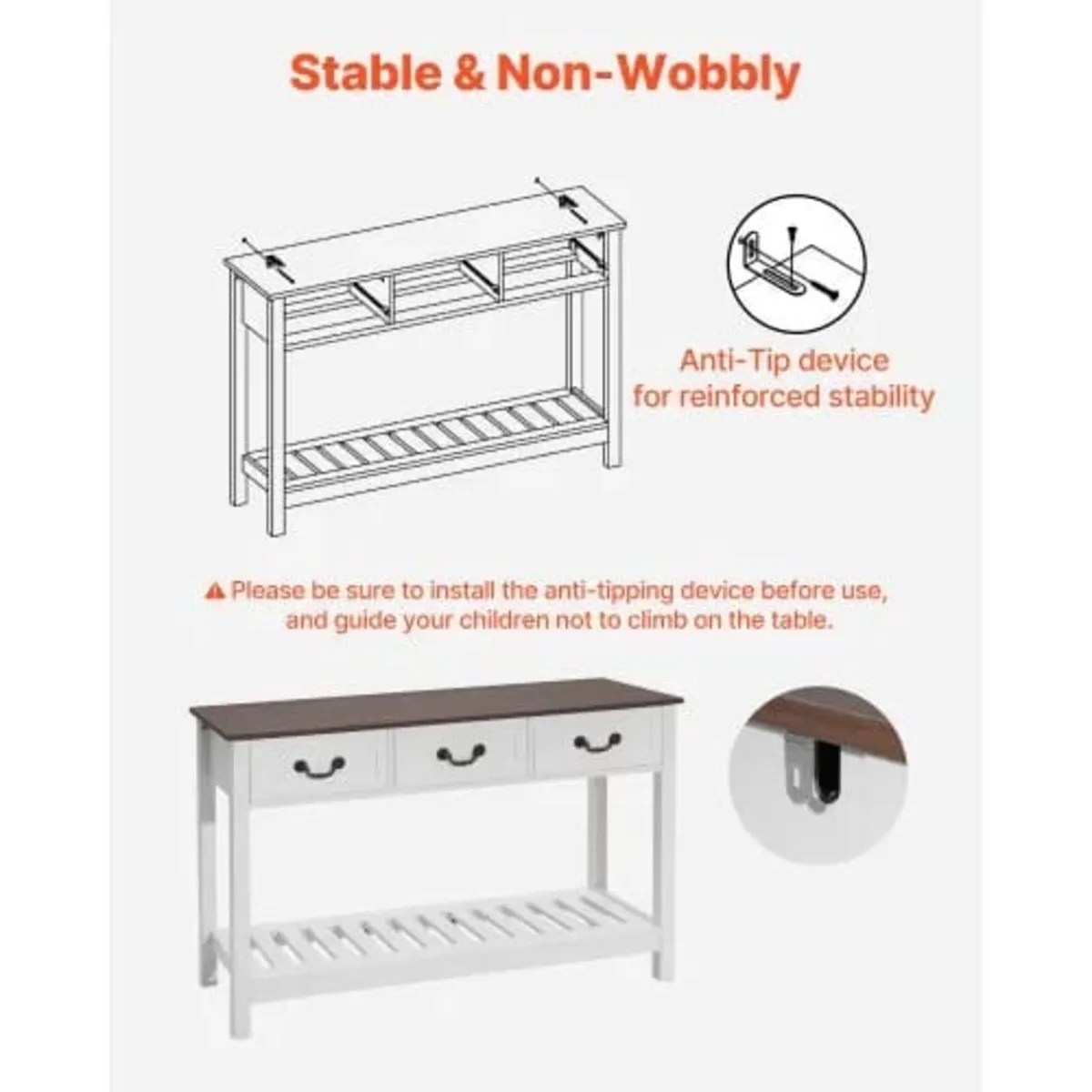 120 cm Console Table, Farmhouse Desk Behind the Co - Image 2