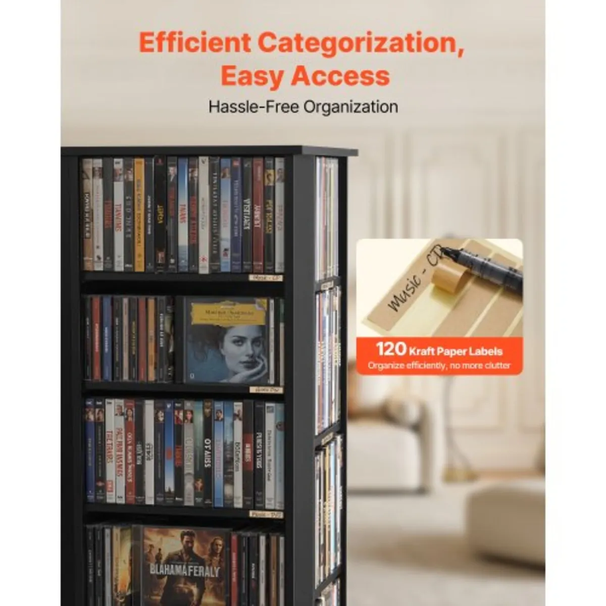 Media Storage Cabinet, CD Rack Tower, 34 Compartme - Image 4