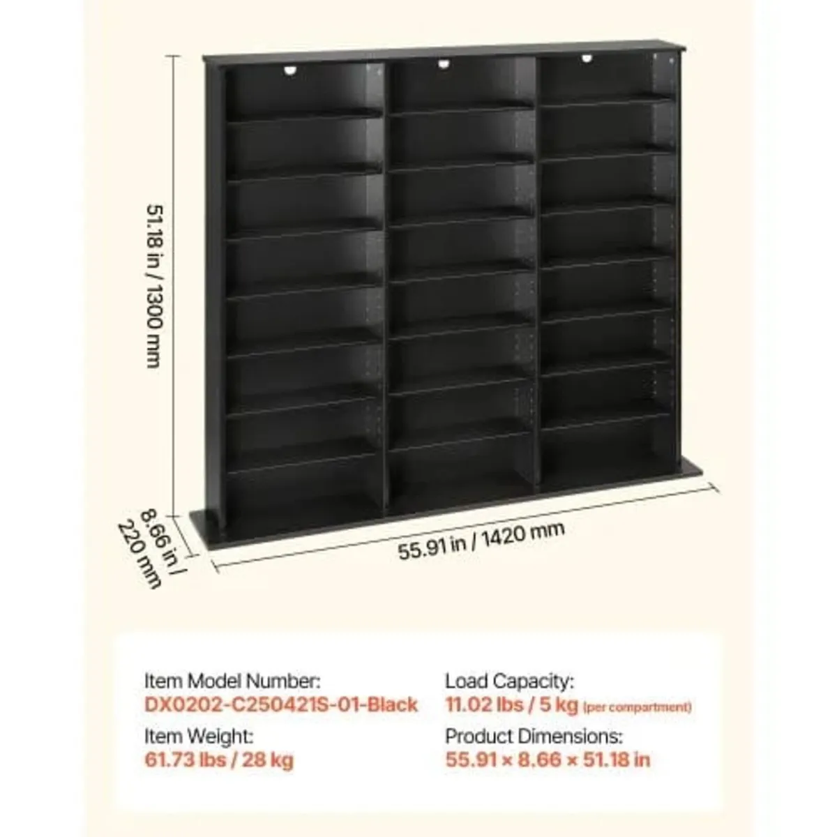 Media Storage Cabinet, 8-Tier DVD Shelf Organizer, - Image 3