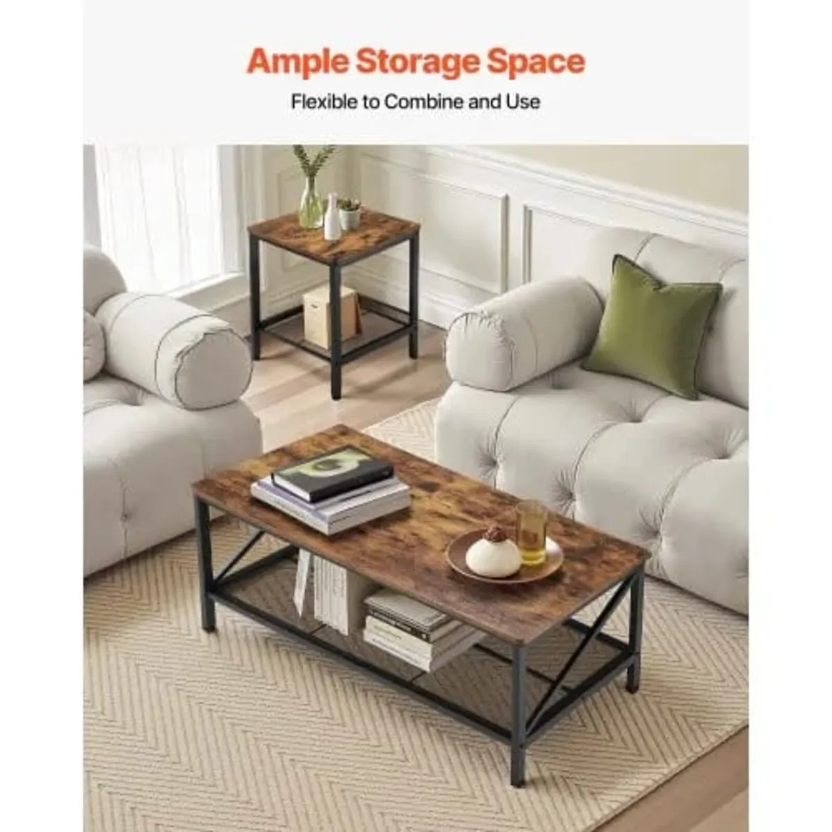 3 Pieces Living Room Table Sets, 105 cm Industrial - Image 4