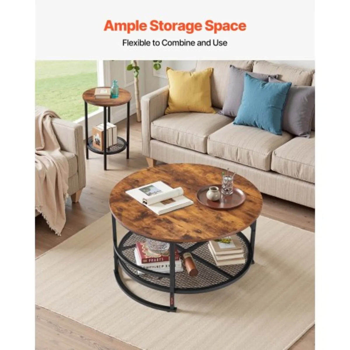 3 Pieces Round Coffee Table Sets, 80 cm Industrial - Image 4
