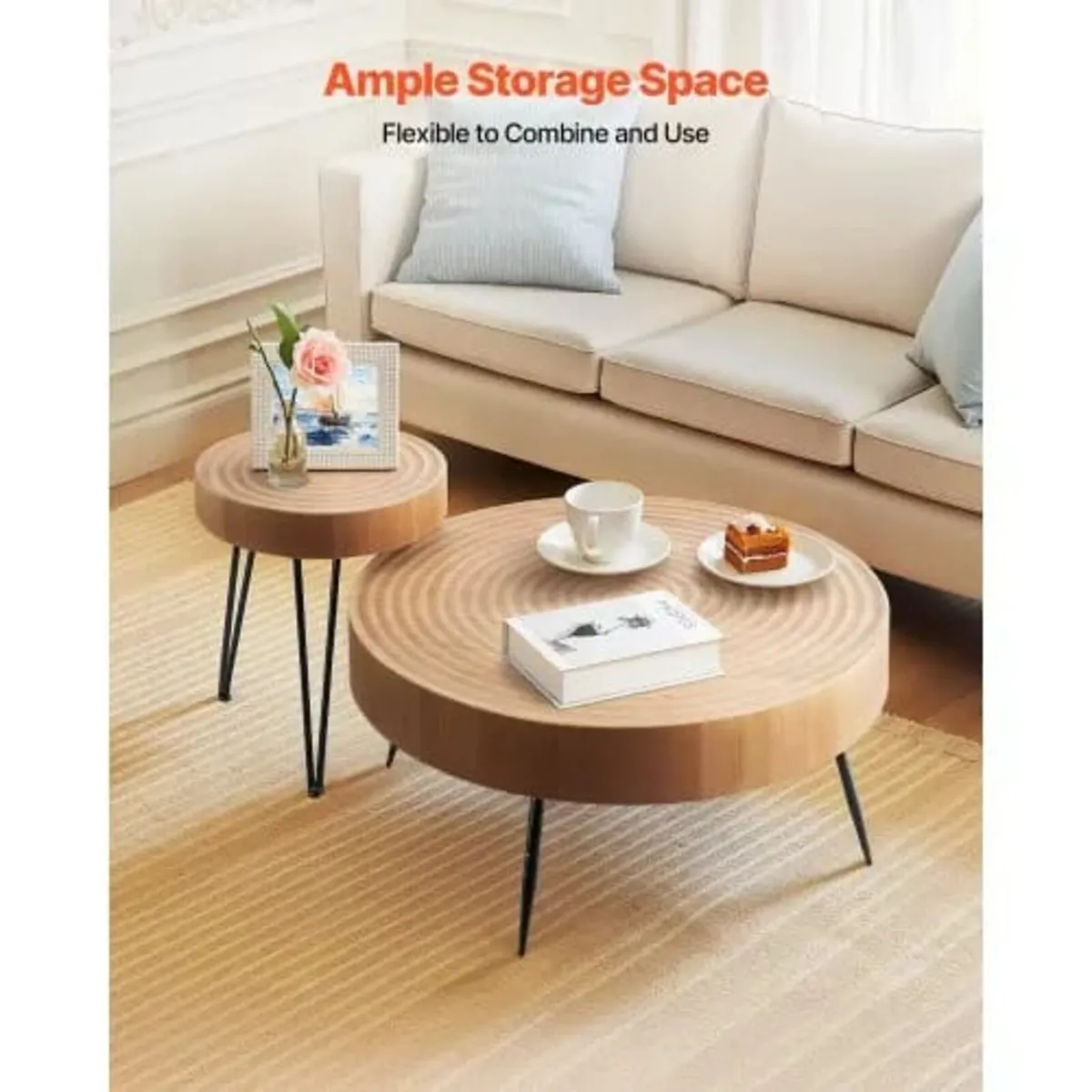 2 Pieces Round Coffee Tables Sets, 79.6 cm Industr - Image 4