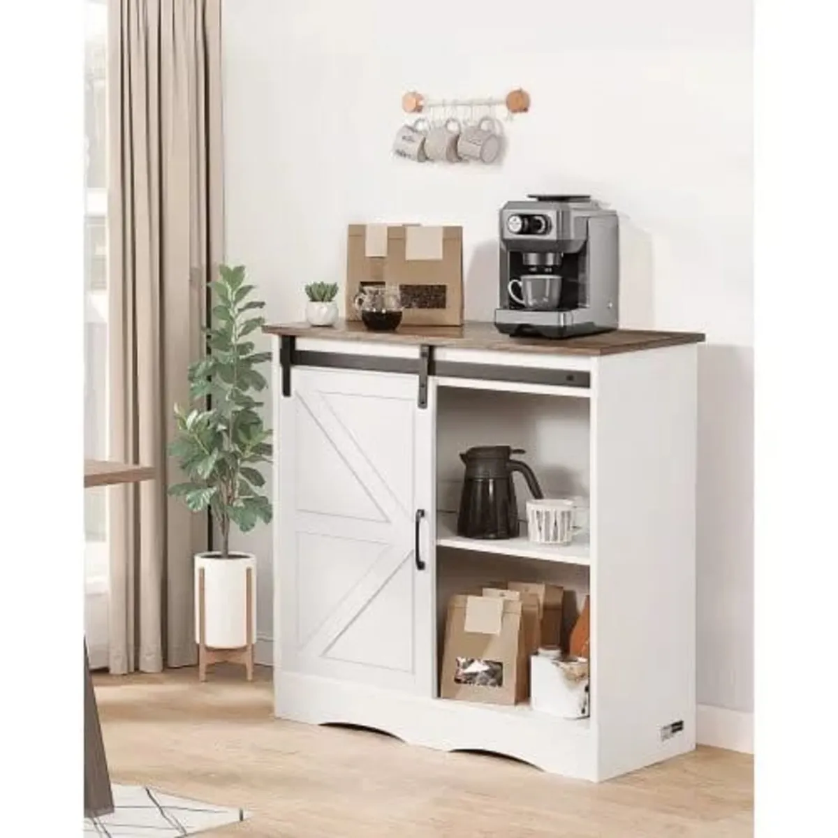 Coffee Bar Cabinet, 31.5 x 13.8 x 31.5 in Farmhous - Image 1