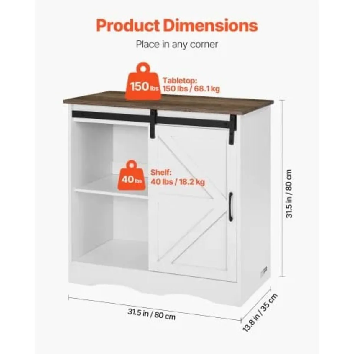 Coffee Bar Cabinet, 31.5 x 13.8 x 31.5 in Farmhous - Image 4