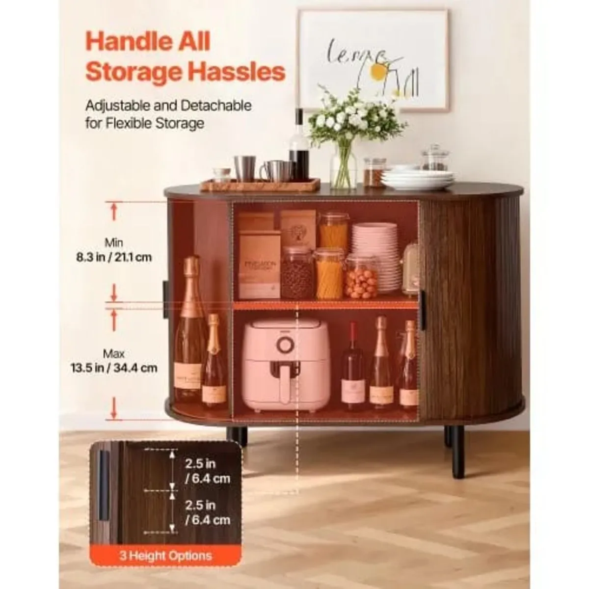 Coffee Bar Cabinet, Mid Century Fluted Coffee Bar - Image 3