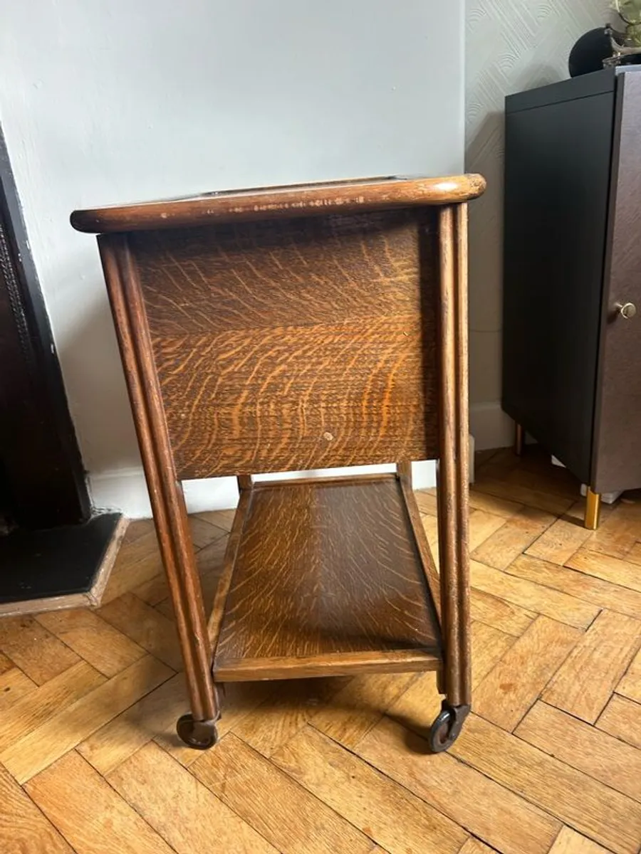 Oak side table / Sewing trolley. - Image 3